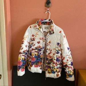 White Floral Down-Like Jacket